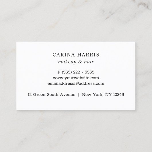 シンプルでエレガントなばら色の金ゴールドホイルの毛および化粧 名刺 (裏面)