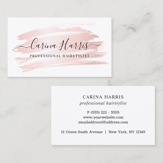 シンプルでエレガントなばら色の金ゴールドホイルの毛 名刺 (正面/裏面)