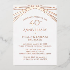 シンプルでエレガントなアーチの40周年記念結婚式バラデザイン 箔招待状