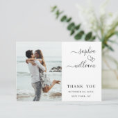 シンプルでエレガントなウェディングシンプルハート2 Photo サンキューカード (スタンド正面)