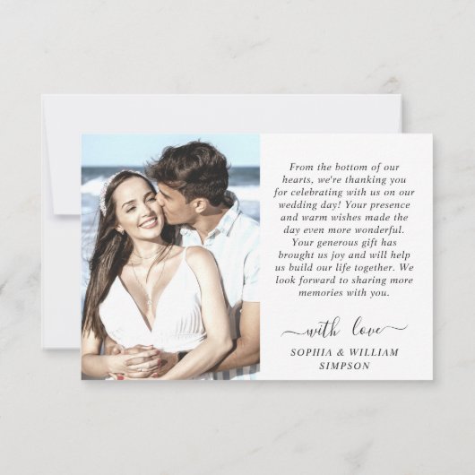 シンプルでエレガントなウェディングシンプルハート2 Photo サンキューカード (裏面)