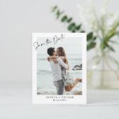 シンプルでエレガントなウェディングシンプル日付写真を保存 ポストカード (スタンド正面)