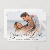 シンプルでエレガントなウェディングシンプル日付写真を保存 ポストカード (正面/裏面)