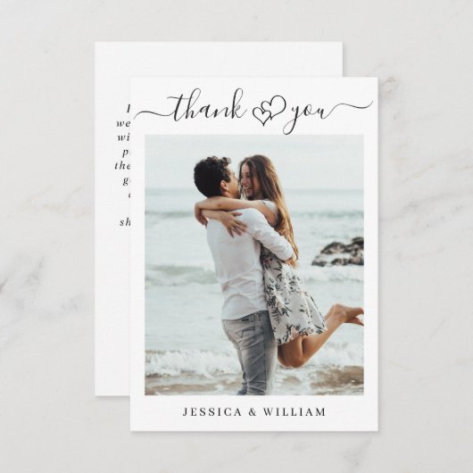 シンプルでエレガントなウェディングハートシンプルの写真 サンキューカード (正面/裏面)