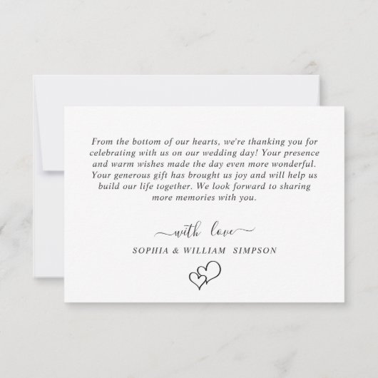 シンプルでエレガントなウェディングハートシンプルの写真 サンキューカード (裏面)