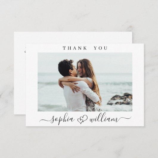 シンプルでエレガントなウェディングハートシンプルの写真 サンキューカード (正面/裏面)