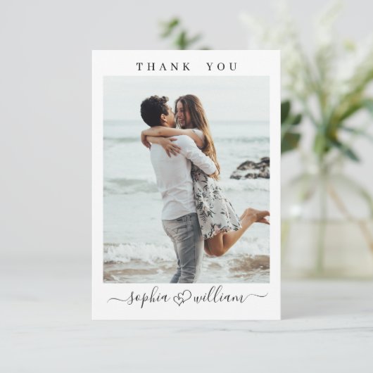 シンプルでエレガントなウェディングハート シンプルフォト サンキューカード (スタンド正面)