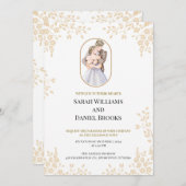 シンプルでエレガントなウェディング招待状 デリケートな葉の装飾付き 招待状 (正面/裏面)