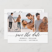 シンプルでエレガントなウェディング・セーブ・ザ・デート 3つの写真 ポストカード (正面/裏面)