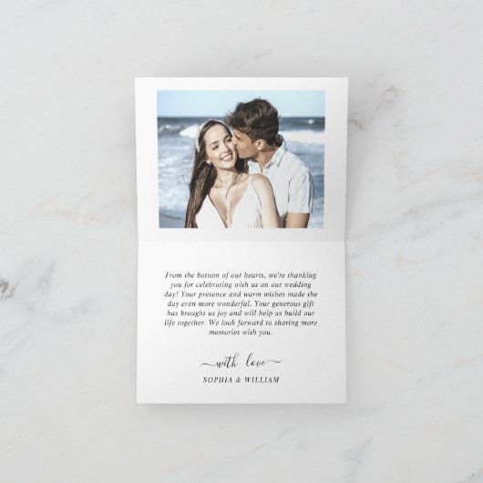 シンプルでエレガントなウェディング　モダン2枚写真 サンキューカード (内部)