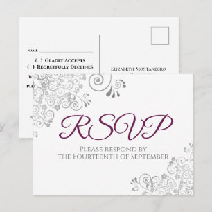 シンプルでエレガントなカシス色の結婚式RSVP ポストカード