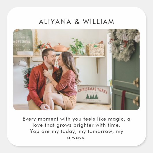 シンプルでエレガントなカスタムカップルフォト スクエアシール (正面)