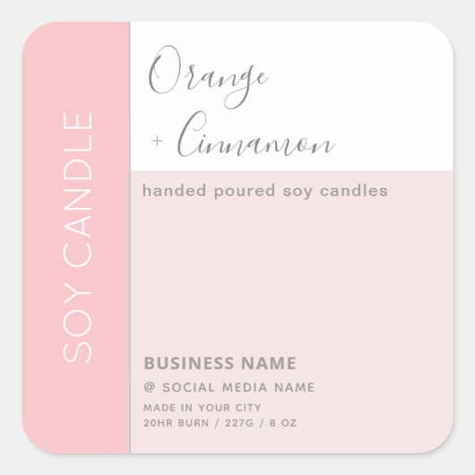 シンプルでエレガントなカラーブロックタイポグラフィーのソイキャンドル スクエアシール (正面)
