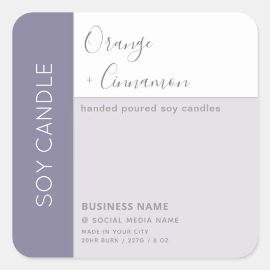 シンプルでエレガントなカラーブロックタイポグラフィーのソイキャンドル スクエアシール (正面)