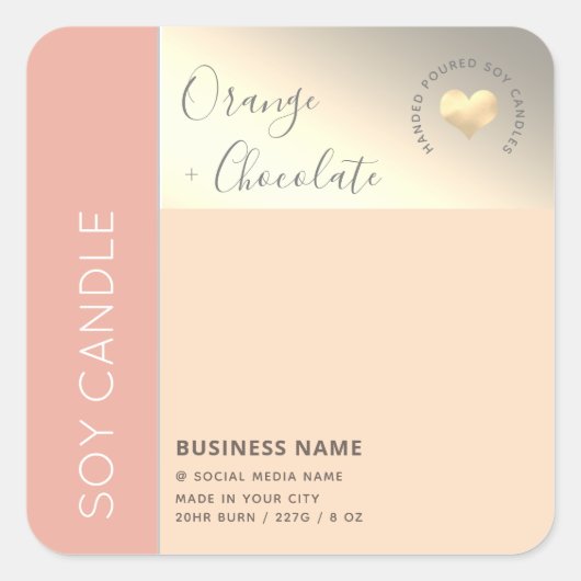 シンプルでエレガントなカラーブロックタイポグラフィーのソイキャンドル スクエアシール (正面)
