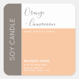 シンプルでエレガントなカラーブロックタイポグラフィーの大豆キャンドル スクエアシール