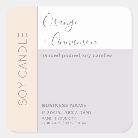 シンプルでエレガントなカラーブロックタイポグラフィーの大豆キャンドル スクエアシール (正面)