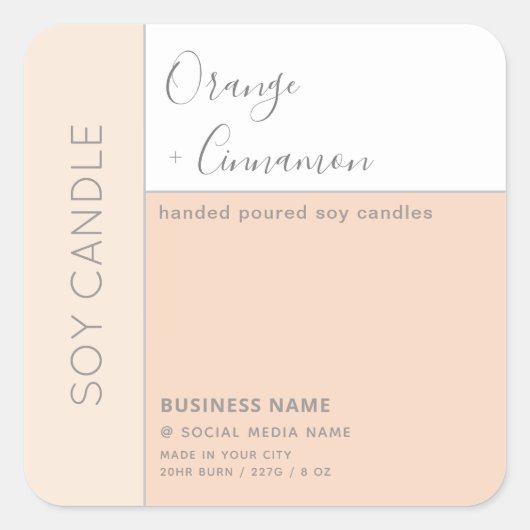 シンプルでエレガントなカラーブロックタイポグラフィーの大豆キャンドル スクエアシール (正面)