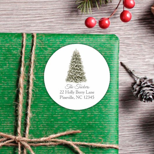 シンプルでエレガントなクリスマスツリーの差出人住所 ラウンドシール