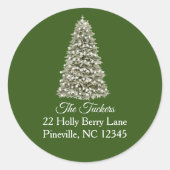 シンプルでエレガントなクリスマスツリー グリーン 返信先住所 ラウンドシール (正面)