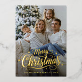 シンプルでエレガントなクリスマスフォトゴールド 箔シーズンカード (正面)
