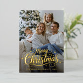 シンプルでエレガントなクリスマスフォトゴールド 箔シーズンカード (立ち正面)