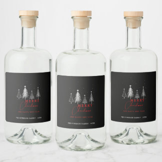 シンプルでエレガントなクリスマスモミの木 ブラック リキュールボトルラベル