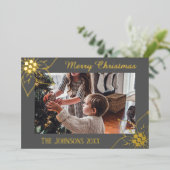 シンプルでエレガントなグレーのポインセチアのクリスマス写真 箔シーズンカード (立ち正面)