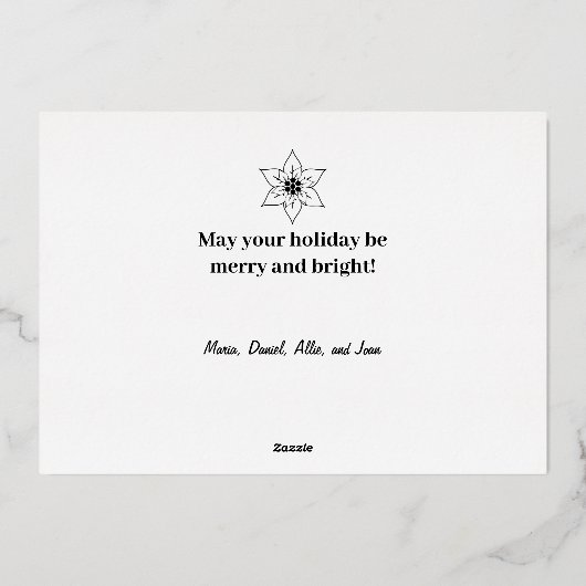 シンプルでエレガントなグレーのポインセチアのクリスマス写真 箔シーズンカード (裏面)