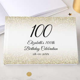 シンプルでエレガントなゴールドとブラックの100歳の誕生日 ゲストブック