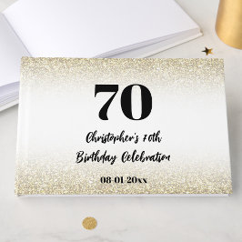 シンプルでエレガントなゴールドとブラックの70歳の誕生日 ゲストブック