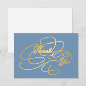 シンプルでエレガントなゴールドの筆記体 サンキューカード (正面/裏面)