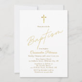 シンプルでエレガントなゴールドクロス洗礼招待状 招待状 (正面)