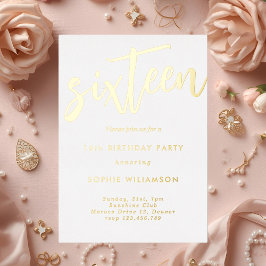 シンプルでエレガントなゴールド箔押しの誕生日 箔招待状