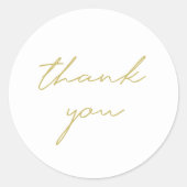 シンプルでエレガントなスクリプトのゴールドとホワイトのサンキューステッカー ラウンドシール (正面)