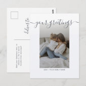 シンプルでエレガントなスクリプト ファミリー フォト 挨拶 ポストカード (正面/裏面)