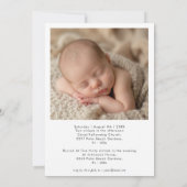 シンプルでエレガントなスクリプト ベイビー ボーイ ツー フォト 洗礼 招待状 (裏面)