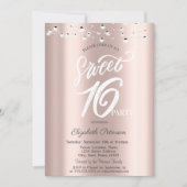シンプルでエレガントなストリングライト ローズゴールド スイート16 招待状 (正面)