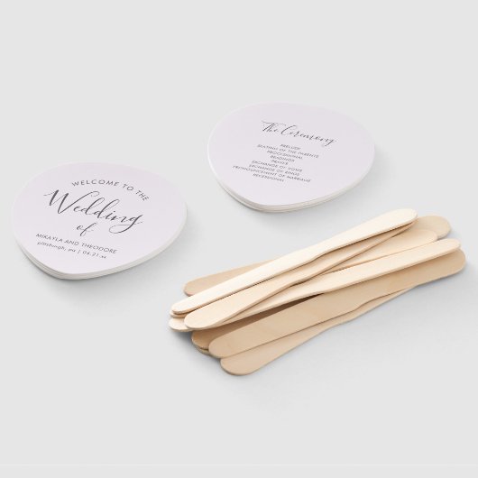 シンプルでエレガントなソフトパープルの結婚式プログラム扇 ハンドファン (組立なし)