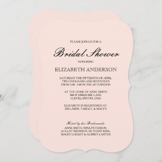 シンプルでエレガントなタイポグラフィのブライダルシャワーの招待状 招待状 (正面/裏面)