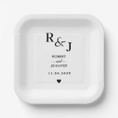 シンプルでエレガントなタイポグラフィーの結婚式 ペーパープレート (正面)