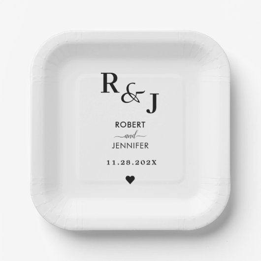 シンプルでエレガントなタイポグラフィーの結婚式 ペーパープレート (正面)