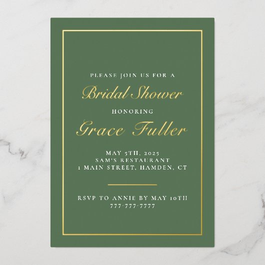 シンプルでエレガントなタイポグラフィーフォイル招待状 箔招待状 (正面)