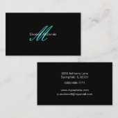 シンプルでエレガントなターコイズおよび黒 名刺 (正面/裏面)