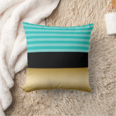 シンプルでエレガントなターコイズのストライプのな黒および金ゴールド クッション (ブランケット)