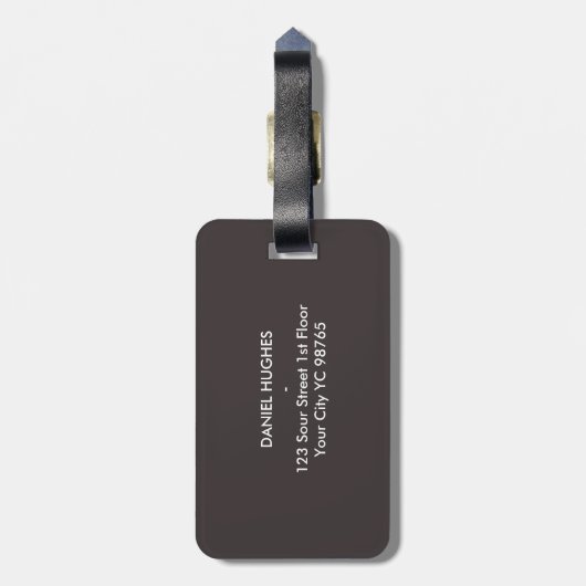 シンプルでエレガントなダークグレーのモノグラムの荷物のラベル ラゲッジタグ (裏面縦)
