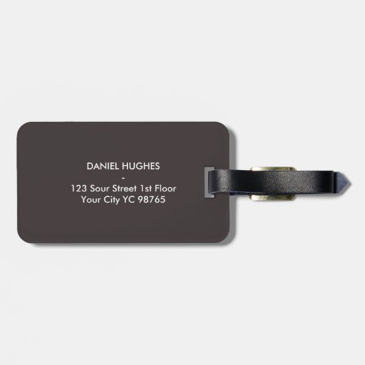シンプルでエレガントなダークグレーのモノグラムの荷物のラベル ラゲッジタグ (裏面横)