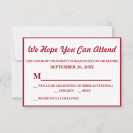 シンプルでエレガントなダークレッドの結婚式RSVP 出欠カード