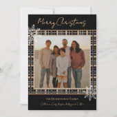 シンプルでエレガントなチェック柄の雪の結晶 コージークリスマス シーズンカード (正面)