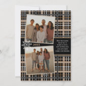 シンプルでエレガントなチェック柄の雪の結晶 コージークリスマス シーズンカード (裏面)